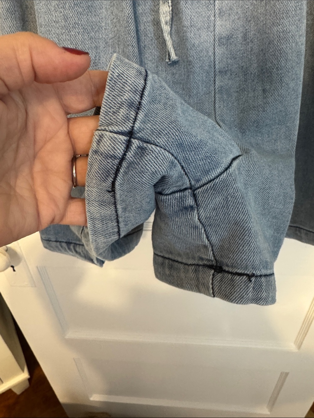 LaLavon like new Light Wash Denim Sleeveless romper with Front Tie - Picture 4 of 7